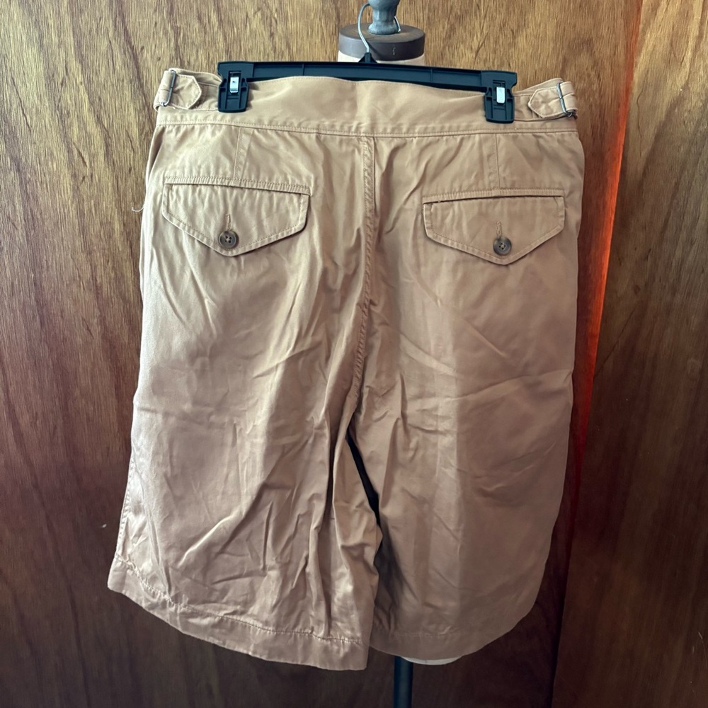 UNIQLO U sz L 33-36 inch Khaki Brown Pleated Cotton Shorts Zip Fly - Picture 5 of 15